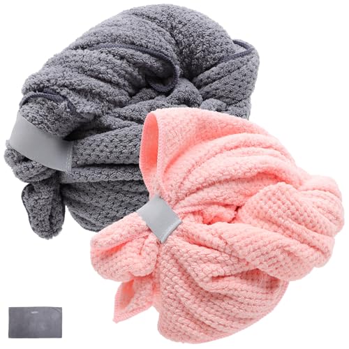 DRESSOOS Haartücher Wickeln Schnelltrocknend 2 Stück Damen Spa Handtuch Wickel Haarturban Für Nasses Haar Bequemes Fleecematerial Grau von DRESSOOS