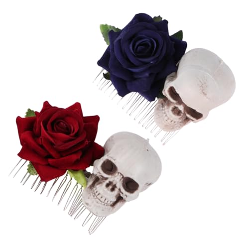 DRESSOOS 2st Lustige Haarnadeln Halloweens Halloween-haarspangen Halloween Seitenkämme Frauenhaarkämme Halloween-haarkämme Blumenhaarspangen Für Frauen Rose Schädel Fräulein Perücke Harz von DRESSOOS