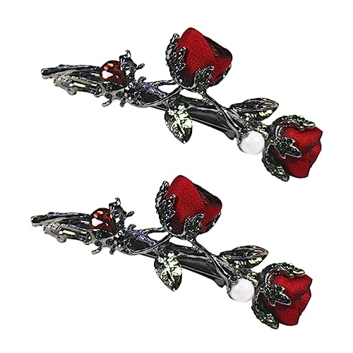 DRESSOOS 2St Rosen haars pangen Vintage Haarspange Braut Haarnadel haarschmuck Haarspangen Haarklammer Tiara Haar Klammern Strass-Kopfschmuck Hochzeit Kopfbedeckung Klauenclip Mädchen rot von DRESSOOS