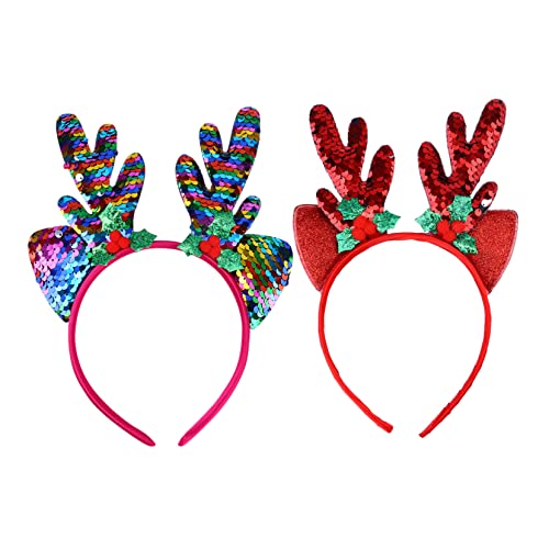 DRESSOOS Elchgeweih-stirnband 2 Stück Weihnachtshaarband Rentier-kopfbedeckung Mit Weihnachtlichem Paillettendekor Für Partys Und Cosplay von DRESSOOS