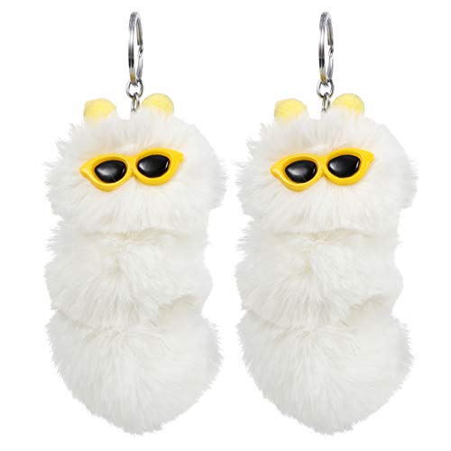 DRESSOOS 2stücke Schlüsselanhänger Raupe Schlüsselring Plüsch Anhänger Mit Weichem Plüsch Für Schlüssel Taschendekoration Gepäckzubehör von DRESSOOS