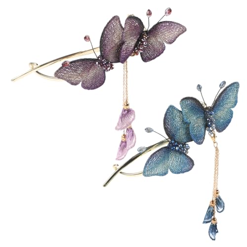 DRESSOOS 2stücke Schmetterlings-haarspange Metall Haar-klammern Damen Haarschmuck Für Dickes Haar Mit Quaste Haarstyling-accessoires Für Frauen von DRESSOOS