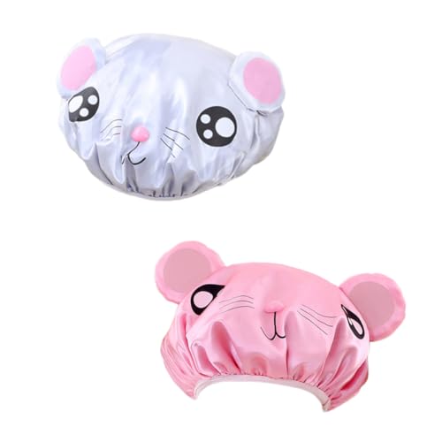 DRESSOOS 2stücke Junge Mädchen-badehut Cartoon-ratten-doppelschicht-dusche Elastisch Für Junge Mädchen Rosa Badehut Duschhaube Wasserdichter Hut Mit Elastischem Band Passend Für von DRESSOOS
