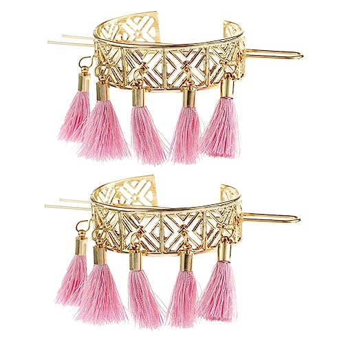 DRESSOOS 2 Stück Retro Quasten Haarnadel Haarstab Für Dutt Frisur Mädchen Haarschmuck Hohldesign Rosa von DRESSOOS