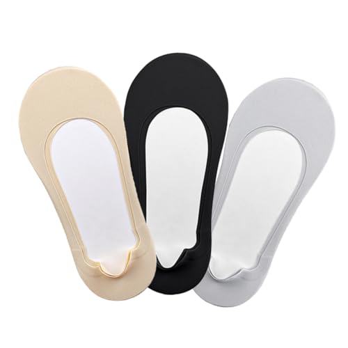 DRESSOOS 3paare Unsichtbare Low Cut Socken Für Frauen Atmungsaktive Rutschfeste Und Bequeme Bootsocken Beige Schwarz Für High Heels Und Sneakers von DRESSOOS
