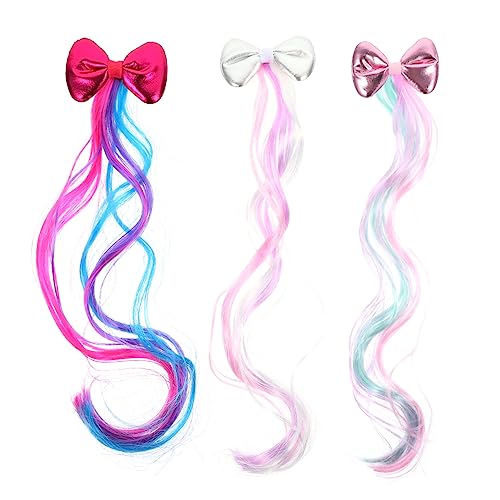 DRESSOOS 3stücke Teiliges Bunte Haarverlängerungen Mit Schleifen Für Mädchen Clip Haarclips Für Zubehör Für Geburtstage Und von DRESSOOS
