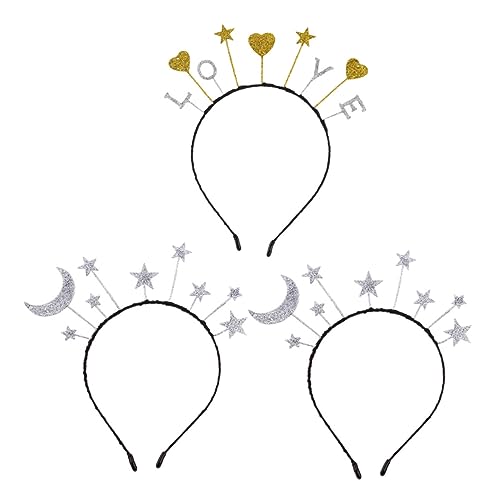 DRESSOOS 3stücke Glitzer Stern Stirnband Aus Legierung Stirnband Mit Herz Haarschmuck Für Party Und Festtagsfrisuren von DRESSOOS