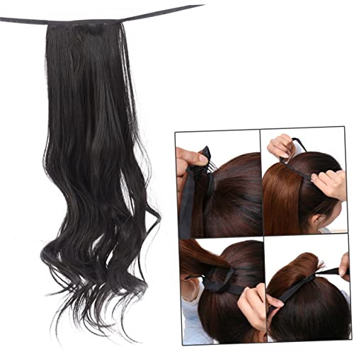 DRESSOOS Lockiges Haar Pferdeschwanz Perücke Aus Hochtemperaturfaser Für Damen Lang Natürliches Schwarz Band-haarverlängerung Für Alltag Und Partys von DRESSOOS