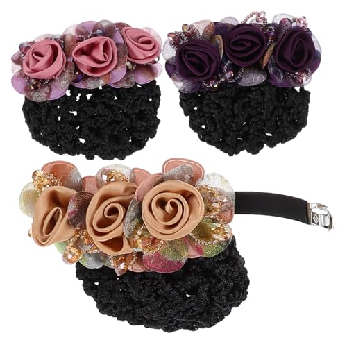 DRESSOOS 3st Blumen-haarnetz-clip Haarnetzklammer Für Mädchen Haarnetze Haarschmuck Für Frauen Haarknotenhalter Haarknotenabdeckungen Brötchennetz Grobmaschig Damen Metall Einfach von DRESSOOS