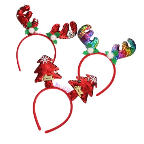 DRESSOOS 3St Weihnachtliches dekoratives Stirnband weihnachts haarschmuck weihnachtshaarschmuck Weihnachtshaarband weihnachtsgeweih stirnband weihnachtsdeko Haargummis Haarreifen Ohr Stoff von DRESSOOS