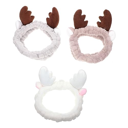 DRESSOOS 3stücke Plüsch Weihnachtsgeweih Haarbänder Elastische Kopfband Für Makeup Und Gesichtswäsche Für Festlichkeiten Und Tägliche Hautpflege von DRESSOOS