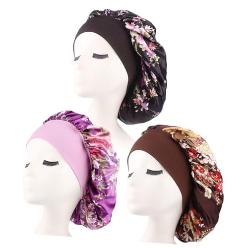 DRESSOOS 3stücke Elastische Salonhaube Duschhaube Für Damen Breitkrempiger Runder Hut Zum Duschen Schlafen Schwarz Kaffee von DRESSOOS