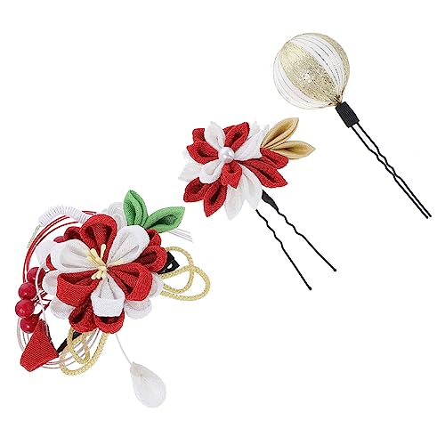 DRESSOOS 3 Stück Traditionelle Haarnadeln Im Japanischen Stil Modische Haarspangen Für Frauen Und Mädchen Roter Kopfschmuck Exquisites Und Vielseitiges Haar-accessoire von DRESSOOS