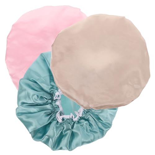 DRESSOOS 3stücke Teiliges Duschhaube Für Damen Wasserdichte Satin-badekappen Und Große Elastische Haarkappen Für Und Dicken Haar Für Duschen Kochen Und Spa von DRESSOOS