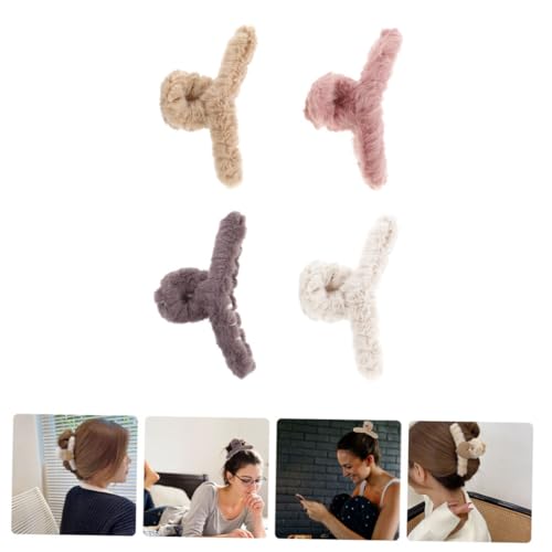 DRESSOOS 4 STÜCKE Teiliges Flauschige Haarspangen aus Plüsch Große Haarklammern für Damen und Mädchen Weiche Haarklammern zum Haarstyling Praktisch für Bad und Make up Bunte Mischung von DRESSOOS