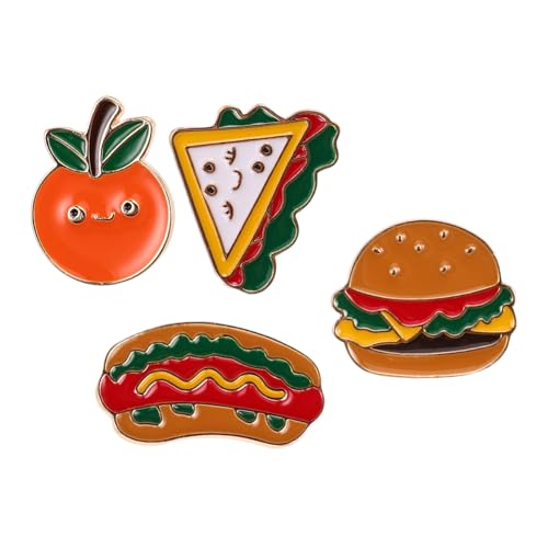 DRESSOOS 4 Stück Cartoon Food Pins Langlebiger Legierung Hamburger Hot Dog Sandwich Broschen Witzige Robuste Anstecker für Rucksäcke Kleidung Hüte Vielseitig für Alltag Partys Sammeln von DRESSOOS