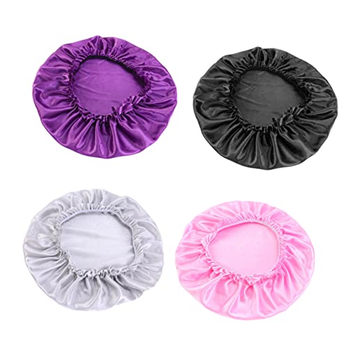 DRESSOOS 4stücke Teiliges Seidenhaube Für Frauen Runde Nachtkappe Mit Spitzenrand Zum Schlafen Und Friseursalon Schwarz Rosa Silber Für Optimalen Haarschutz Und Komfort von DRESSOOS