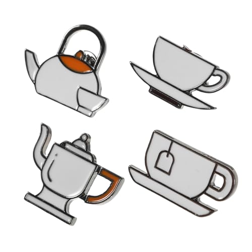 DRESSOOS 4 Stück Emaille Anstecknadeln Kaffee Cartoon Broschen für Rucksack Jacke Hut Tasche Bunte Detailreiche Kreative Metallpins als Teens Mädchen Jungen von DRESSOOS