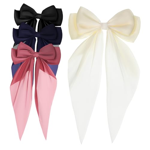 DRESSOOS 4-teiliges Haarspangen-set Mit Satinschleife Große Haarspangen Mit Schleife Für Damen Und Mädchen Haarschleifen Für Mädchen Schleifenclips Für Damen Haar-accessoires Mit Schleife von DRESSOOS