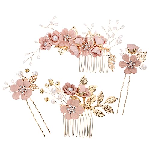 DRESSOOS Einzigartiges Design Braut Haarschmuck 4 Stück Blumen Haarkamm Hochzeit Kopfschmuck Haarstyling Stoffmaterial Für Verlobung von DRESSOOS