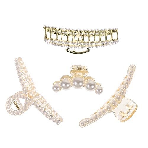 DRESSOOS 4stücke Haarklammern Mit Kunstperlen Für Frauen Große Haarspangen Haarklammern Aus Pp-material Haaraccessoire Für Dickes Und Dünnes Haar von DRESSOOS
