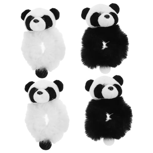 DRESSOOS 4stücke Panda Haargummis Aus Plüsch Elastische Pferdeschwanzhalter Für Frauen Und Mädchen Flauschige Haargummis Süße Haar-accessoires von DRESSOOS