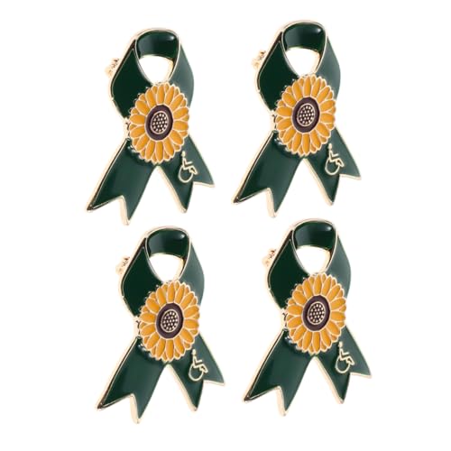 DRESSOOS 4 Stück Sonnenblumen Ribbon Anstecknadeln aus Legierung Charity Awareness Brosche Leichtes Langlebiges Abzeichen für Freiwilligenkleidung Anzüge Kleider und Taschen zur von DRESSOOS