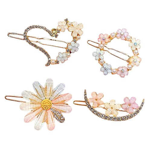 DRESSOOS 4 Stück Strass Haarspange haarschmuck Haarspangen Gänseblümchen-Haarspange frauen haare Haarnadel Haarklammer Haarspange für Frauen Haarstyling-Accessoires die Seite Südkorea von DRESSOOS