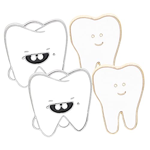 DRESSOOS 4 Stück Teiliges Cartoon Zähne Broschen Lustige Anstecknadeln Damen Schmuck Niedliche Zahnmotiv Pins für Rucksack Kleidung Zubehör von DRESSOOS