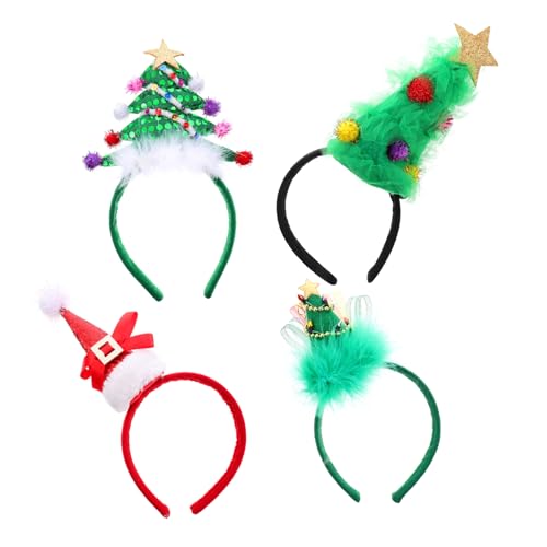 DRESSOOS 4-teiliges Weihnachtsbaum-haarband-set Weihnachts-stirnband Hut Für Kinder Festliches Weihnachts-haar-accessoire Dekorativer Party-kopfschmuck Für Feiertage von DRESSOOS