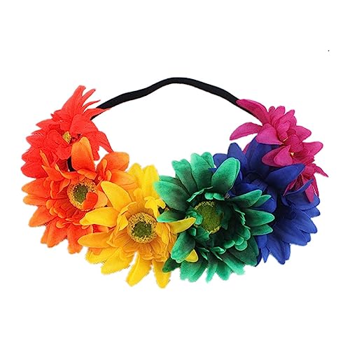 DRESSOOS Sonnenblumen-haarband-set 4-teilig Stirnband Für Damen Herren Jungen Und Mädchen Strandparty Festival Foto-requisite Cosplay-auftritt 4 Dunkelgrün Gelb Orange von DRESSOOS