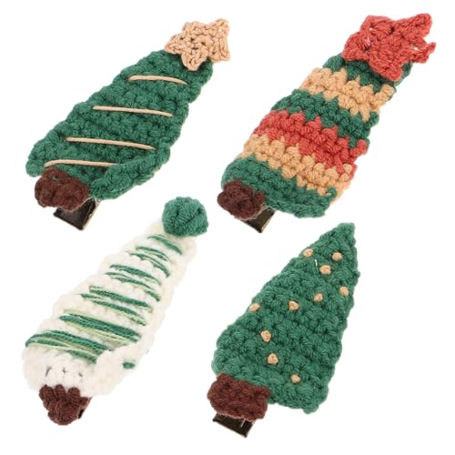 DRESSOOS 4stücke Weihnachts Haarspangen Form Von Weihnachtsbäumen Süße Gestrickte Wollclips Für Mädchen Und Kleinkinder Zubehör Für Festliche Anlässe Und Partys von DRESSOOS