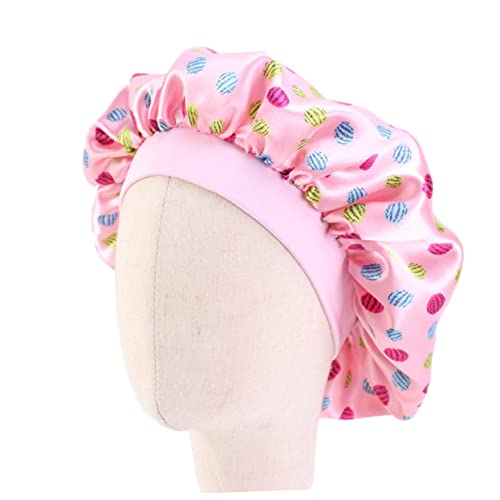 DRESSOOS 4 Stück Kinder Schlafmütze Satin Haarschutz Elastische Badekappe Für Zuhause Reisen Waschbar Atmungsaktiv (pink Weiß Beige Blau) von DRESSOOS