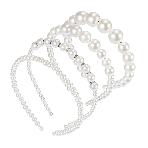 4 Stück Perlen Stirnband Set Haargummis für Frauen Haarbänder für Damenhaar Wedding hair accessories hochzeitshaar schmuck haarschmuck Hochzeit Stirnband Perlenstirnband Weben Weiß von DRESSOOS