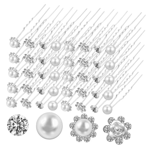 DRESSOOS 40 Stück Teiliges Braut Haarnadeln mit Perlen und Strass Dekorative U Förmige Haarforken für Festliche Frisuren bei Hochzeit und Besonderen Anlässen Sicherer Vielseitig Einsetzbar von DRESSOOS