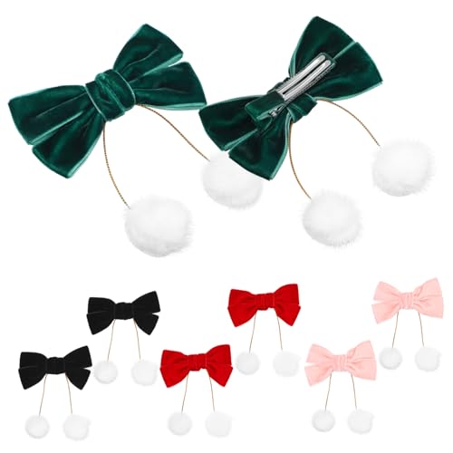 DRESSOOS 4paare Schleifenclips Samt Haarschleifen Für Mädchen Mit Fellball Design Weihnachten Haaraccessoires Haarnadeln Für Kleinkinder Und Junge Mädchen von DRESSOOS