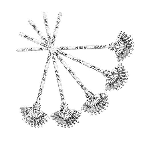 DRESSOOS 5 Stück Retro Chinesische Haarstäbchen aus Legierung Teiliges Haarnadelset mit Fächer Design Antik Silber für Damen Eleganter Kopfschmuck und Haarschmuck von DRESSOOS
