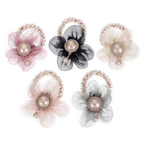 DRESSOOS 5stücke Teiliges Flower Haargummis Für Mädchen Kreative Haarbänder Für Jede Gelegenheit Modische Haarschmuck Für Dickes Und Feines Haar Für Partys Und Alltag von DRESSOOS