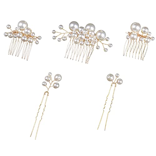 DRESSOOS 5st Perle Braut Haarnadel Haarschmuck Für Damen Perlen Kopfbedeckung Perlenkopfschmuck Perlenhaarkamm Haarschmuck Für Frauen Perlenhaarspangen Fräulein Metall Hochzeit Einstellen von DRESSOOS