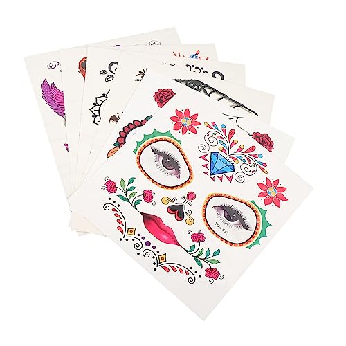 DRESSOOS 6 Blätter Blumenaufkleber Gesicht Tattoos Gesichtsabziehbilder Halloween-skull Aufkleber von DRESSOOS