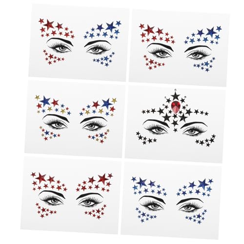 DRESSOOS 6blätter Strass-stern-gesichtsaufkleber Diy-aufkleber Für Augen-make-up Strass-augenaufkleber Für Erwachsene Und Junge Mädchen von DRESSOOS