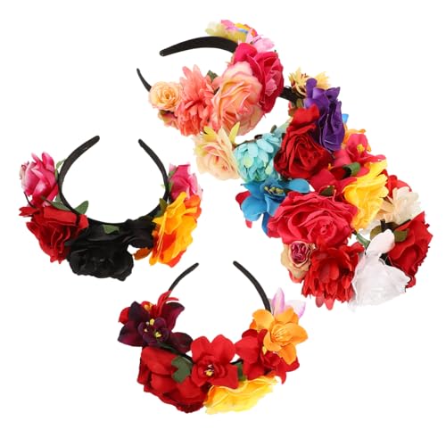 DRESSOOS Modisches Gothic-blumen-stirnband 6 Stück Tag Der Toten Kopfschmuck Mit Rosen Für Damen Halloween- von DRESSOOS