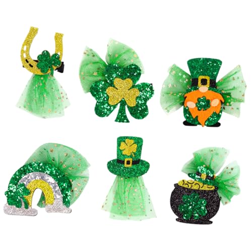 DRESSOOS 6St Irish Day Party Dekoration Kleeblatt Haarnadeln Karneval Haarschmuck Party-Haarspangen-Requisiten Party-Kleeblatt-Haarnadel kinder haarschmuck haarklammer set Haar Klammern Hut von DRESSOOS