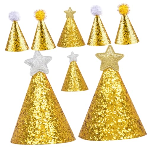 DRESSOOS 8st Partykegelhüte Goldene Geburtstagsparty-hüte Papier Partyhut Geburtstagskopfbedeckung Kegelhüte Für Die Geburtstagshut Für Party Mützen Mit Bommelball 1. Geschenk Bilden Kind von DRESSOOS