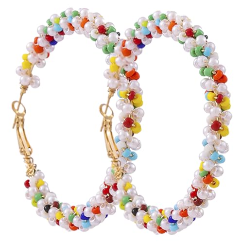 DRESSOOS Bohemian Ohrringe Damen Große Bunte Perlen Creolen Handgefertigt Statement Ohrschmuck für Partys Hochzeit Alltag von DRESSOOS
