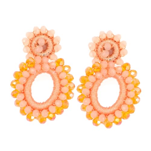 DRESSOOS Boho Ohrhänger Damen Orange Perlenohrringe Geometrisch Doppelkreis Beaded Drop Design Elegant Leicht Alltag Bühne Party Schmuck von DRESSOOS