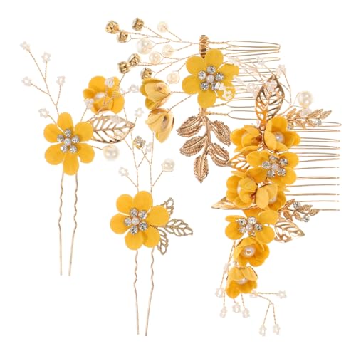 DRESSOOS Braut Kopfschmuck Set Hochzeit Haarkamm Blume Haarnadel Haarschmuck Für Hochzeit Braut Kopfschmuck von DRESSOOS
