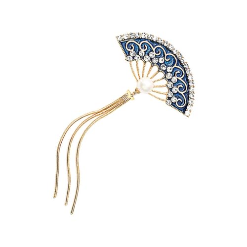 DRESSOOS Brosche Damen Vintage Quasten Anstecknadel mit Emaille und Strass Schmuck Brosche für Hochzeit Party Alltag Langlebiges Material Einzigartiger Fächerstil Gold Blau von DRESSOOS