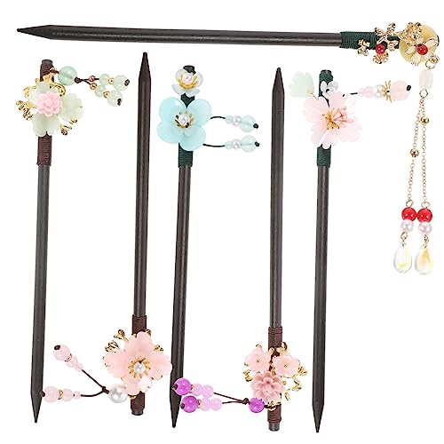 DRESSOOS Chinesische Haarstäbchen 6 Stück Für Frauen Vintage Holz Haarnadeln Mit Quasten Und Blumen Retro Haarschmuck Für Hochsteckfrisuren Haaraccessoires Für Partys Und von DRESSOOS