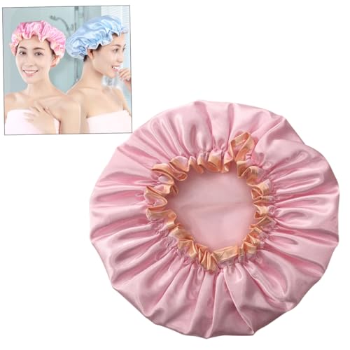 DRESSOOS Wasserdichte Duschhaube Für Damen Mädchen Rosa Solide Haarkappe Badewanne Waschbar Dusche Rosa von DRESSOOS